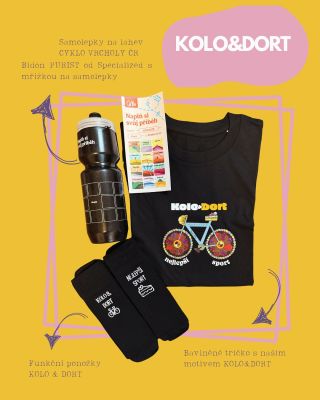 Nové sety KOLO&DORT s funkčními ponožkami, bidonem, storylepkami ČR na kole a tričkem s vlastní kresbou 🍰🚲 v černé a bílé...